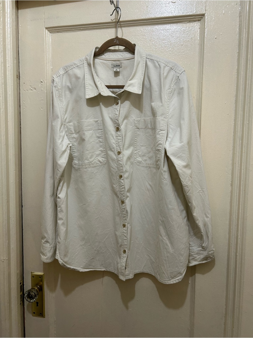 NWOT L.L. Bean Women's Cream Long-Sleeve Button-Down Shirt Sz Xl Cotton